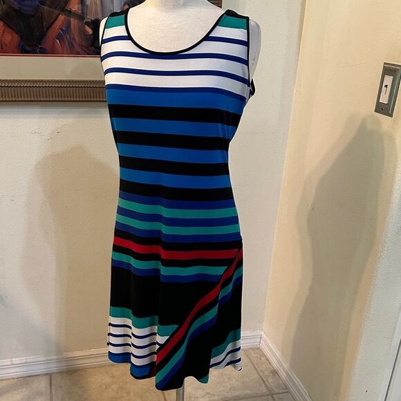 Calvin Klein Striped Multicolor Sleeveless Dress Size 12 - Picture 2 of 10
